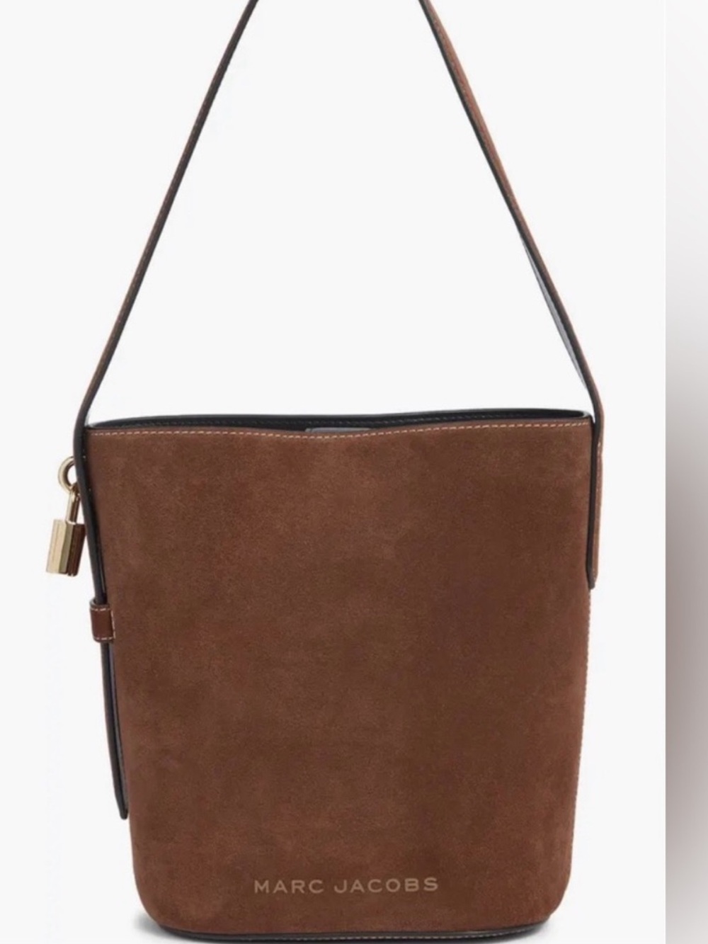 Marc Jacobs Brown Suede Bucket Shoulder Bag with Gold Padlock
